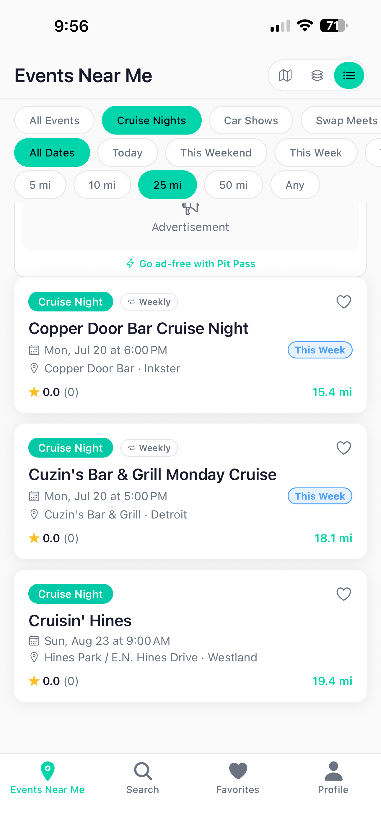 Hybrid map and event list view